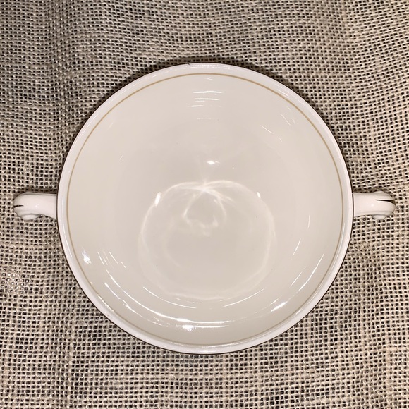 Footed Cream Soup Bowl Eggshell Nautilus, Maroon Band W/Gold by Homer Laughlin - Picture 7 of 10